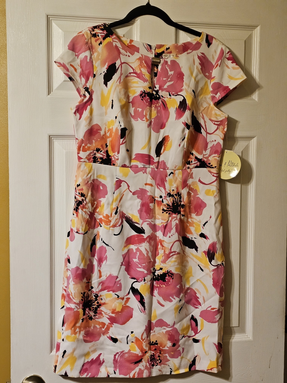 Emma & Michele White Floral Midi Dress with Pink & Yellow Blooms